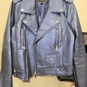Blue Quilted Leather Jacket